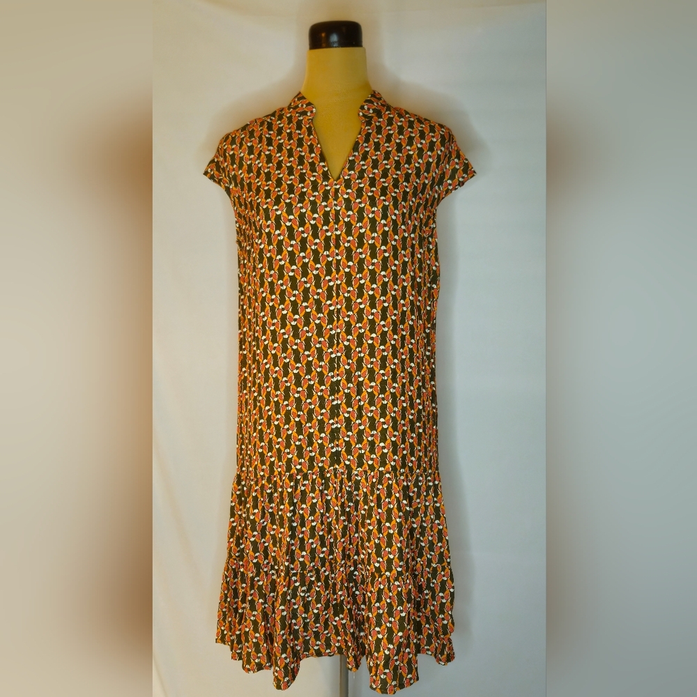 Nuvola Printed Midi Dress in Green and Brown - 44